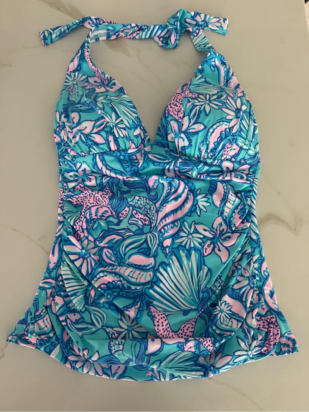 Lilly Pulitzer Turquoise & Pink Floral-Print tank Swim top size 4